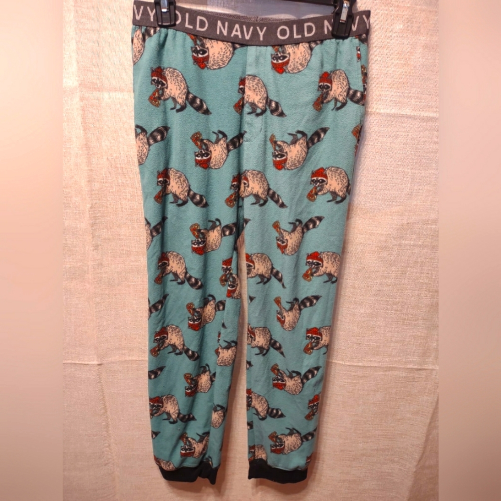 Old Navy Boy Fleeces Pants Size 14-16 Raccoon and Pizza Design